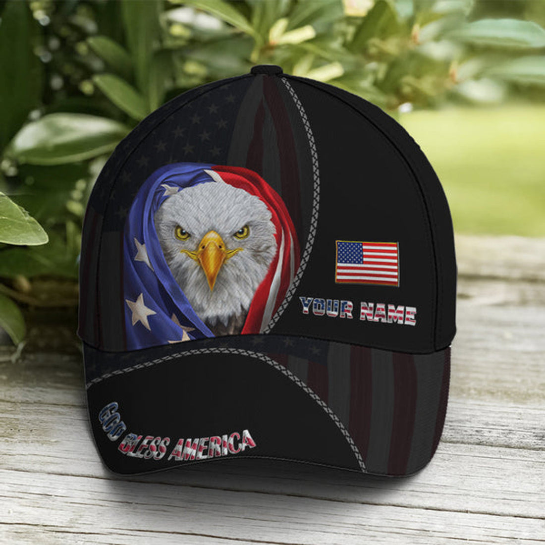 FUNSTUFFPRINT Custom Bless America Eagle With Flag Baseball Cap
