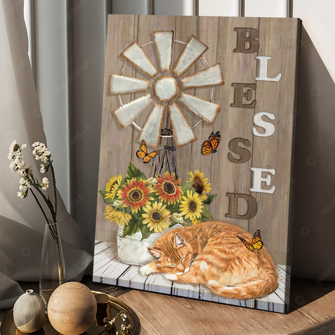 Blessed Poster, Cat Lover, Butterfly Flower, Poster Decor Poster and Canvas