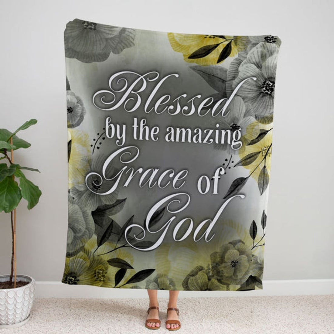 FUNSTUFFPRINT Blessed By The Amazing Grace Of God Fleece Blanket - Christian Blanket - Bible Verse Blanket
