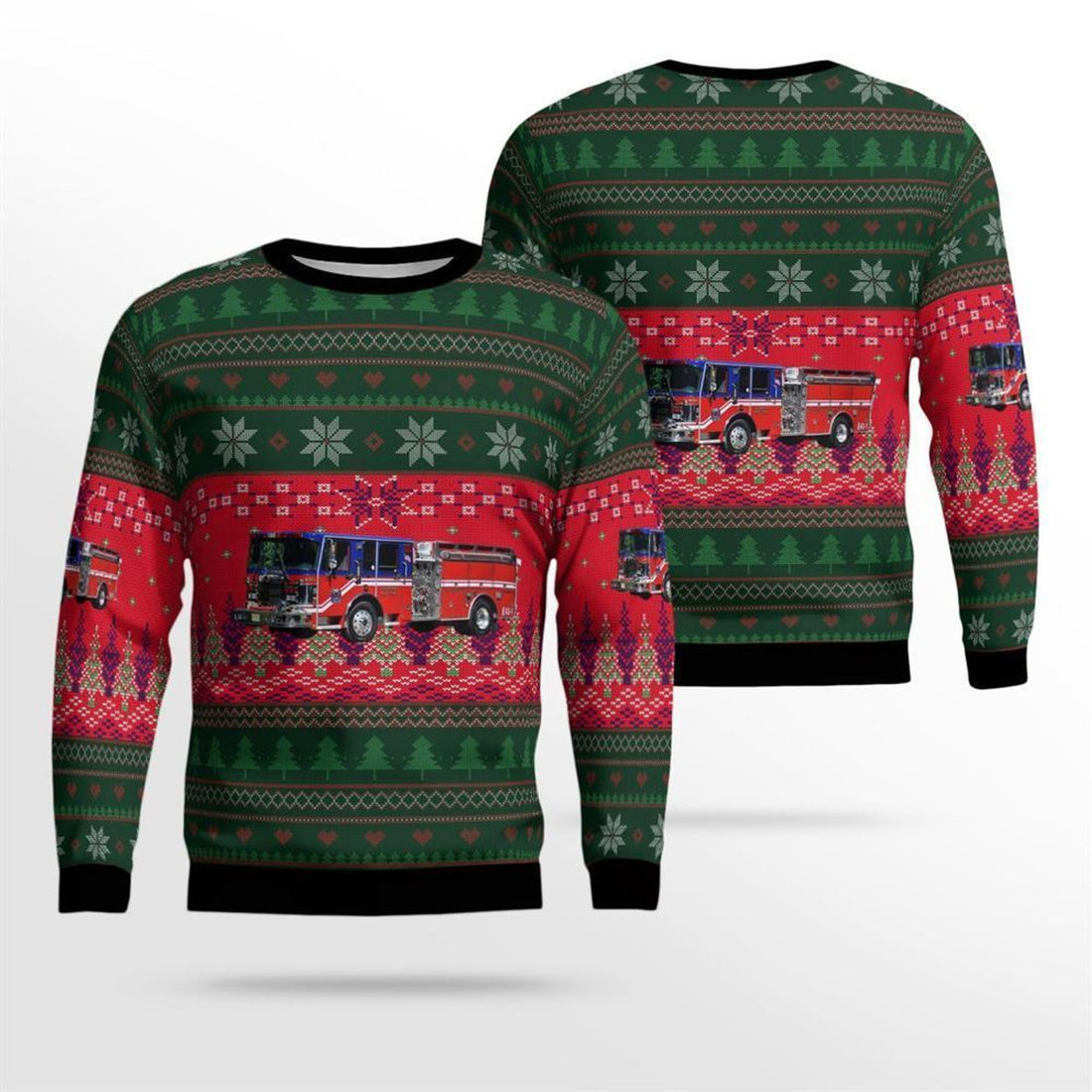 FUNSTUFFPRINT Bloomsbury, NJ, Bloomsbury Hose Company No.1 Christmas Ugly Sweater 3D - Gifts For Firefighters In Bloomsbury, NJ Ugly Sweater