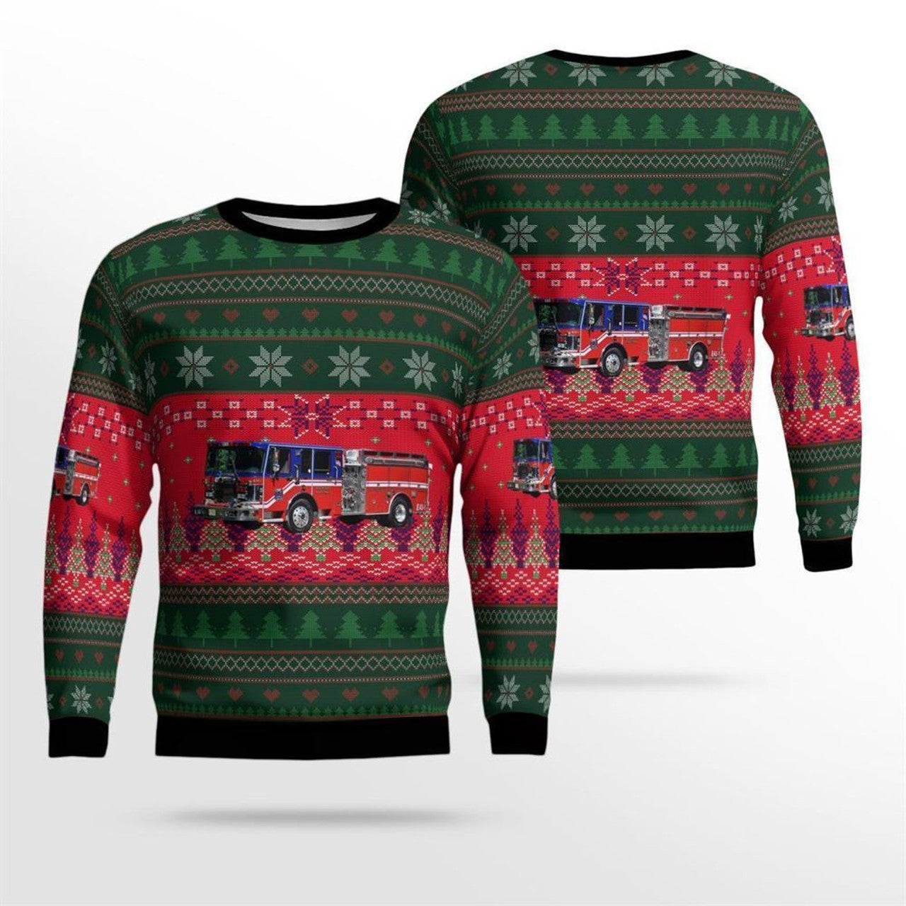 FUNSTUFFPRINT Bloomsbury, NJ, Bloomsbury Hose Company No.1 Christmas Ugly Sweater 3D - Gifts For Firefighters In Bloomsbury, NJ Ugly Sweater