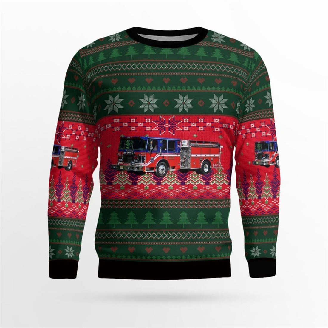 FUNSTUFFPRINT Bloomsbury, NJ, Bloomsbury Hose Company No.1 Christmas Ugly Sweater 3D - Gifts For Firefighters In Bloomsbury, NJ Ugly Sweater