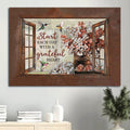 Blossom Flower Hummingbird Window Frame Start Each Day With A Grateful Heart Canvas Wall Art - Christian Wall Decor