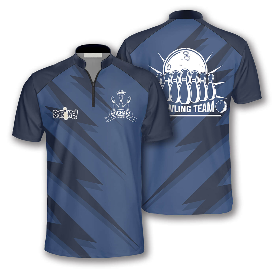 Custom Zipper Polo Shirt Blue Lightning Custom Bowling Jerseys for Men, Uniform Shirt for Bowling Team