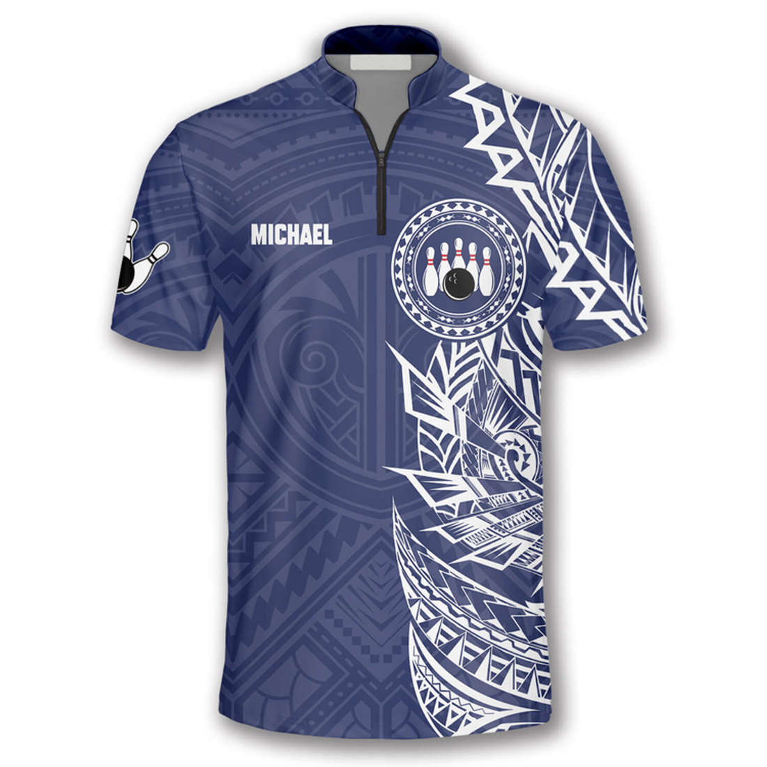 Custom Blue White Tribal Tattoo Custom Bowling Jersey for Men, Best Shirt for Bowling Player