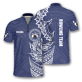 Custom Blue White Tribal Tattoo Custom Bowling Jersey for Men, Best Shirt for Bowling Player