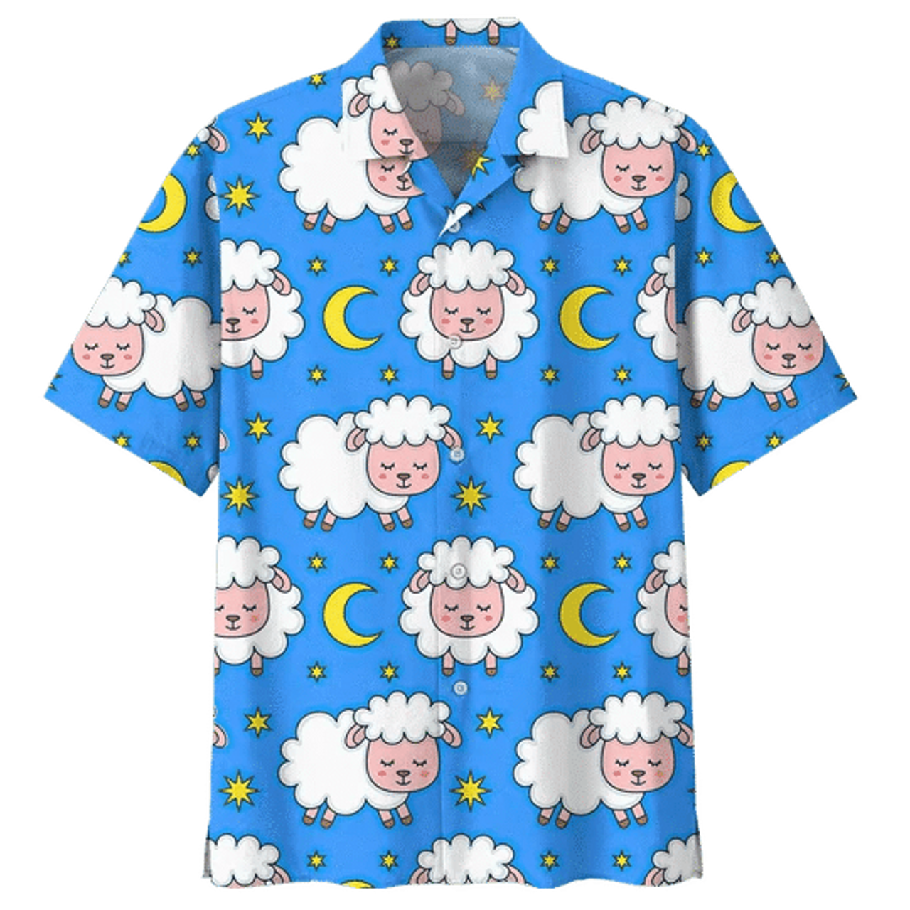 Blue Moon And Sheep Illustration Hawaiian Shirt