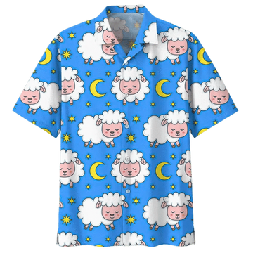 Blue Moon And Sheep Illustration Hawaiian Shirt
