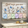 Blue Butterfly Cotton Flower Jar God Says You Are Canvas Wall Art - Christian Wall Decor