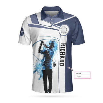 Custom Blue Golf Lover Custom Polo Shirt, Personalized White And Blue Golf Shirt For Men