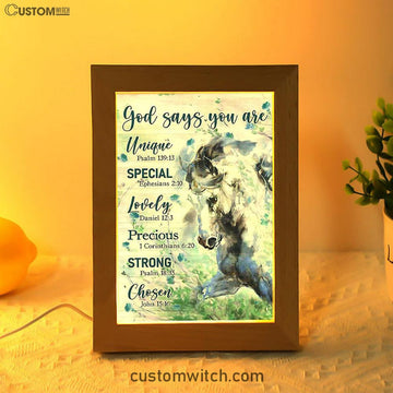 Blue Horse God Says You Are Unique Frame Lamp Art - Bible Verse Wooden Lamp - Inspirational Art - Christian Home Decor