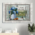 Blue Hydrangea Beautiful Hummingbird Window Just Breathe Canvas Wall Art - Christian Wall Decor