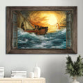 Blue Ocean Jesus Halo God Guides Us Through Storm Canvas Wall Art - Christian Wall Decor