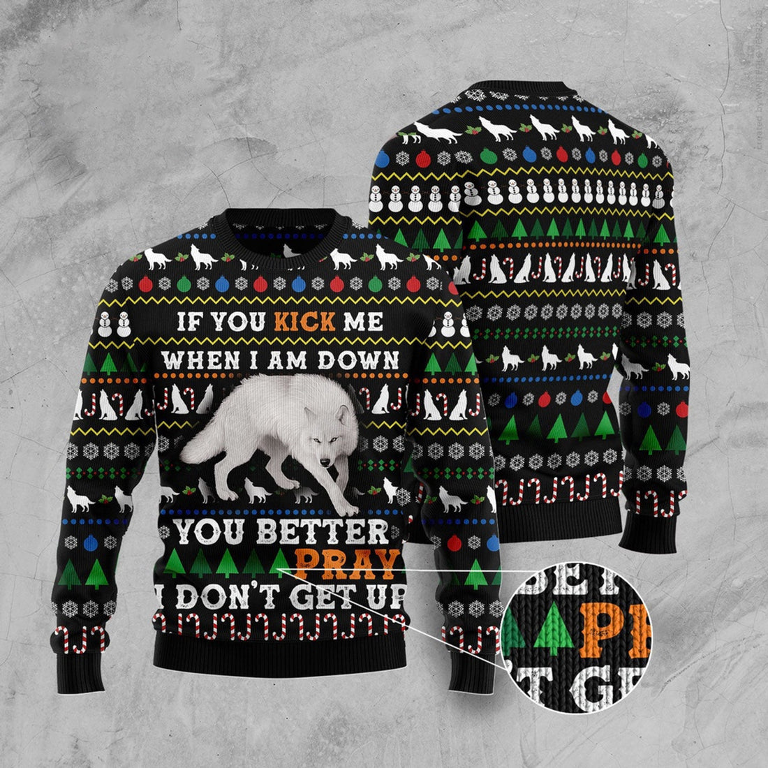 FUNSTUFFPRINT Blue Snow Awesome Wolf Ugly Christmas Sweater, Christmas Sweater, Ugly Sweater, Funny Xmas Sweaters Ugly Sweater