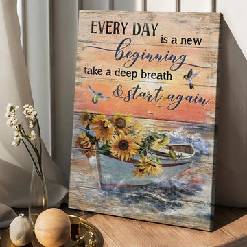 Boat And Sunflower Pretty Sunset Painting - Every Day Is A New Beginning Canvas Posters - Christian Wall Posters - Religious Wall Decor