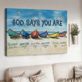 Boat Beach Painting God Says You Are Canvas Wall Art - Christian Poster - Religious Wall Decor