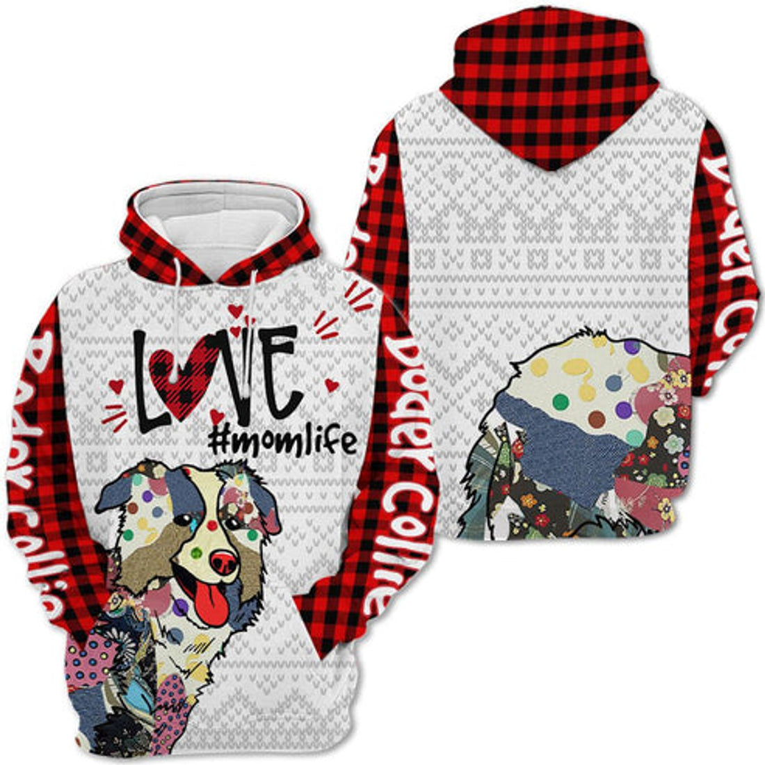 FUNSTUFFPRINT 3D Boder Collie Dog Love Mom Life Christmas All Over 3D Hoodie and Zip Hoodie