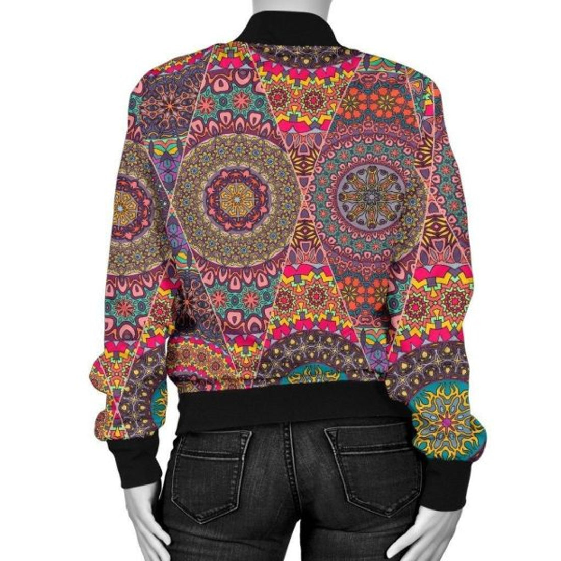 FUNSTUFFPRINT Bohemian Patchwork Pattern Print Women Casual 3D Bomber Jacket