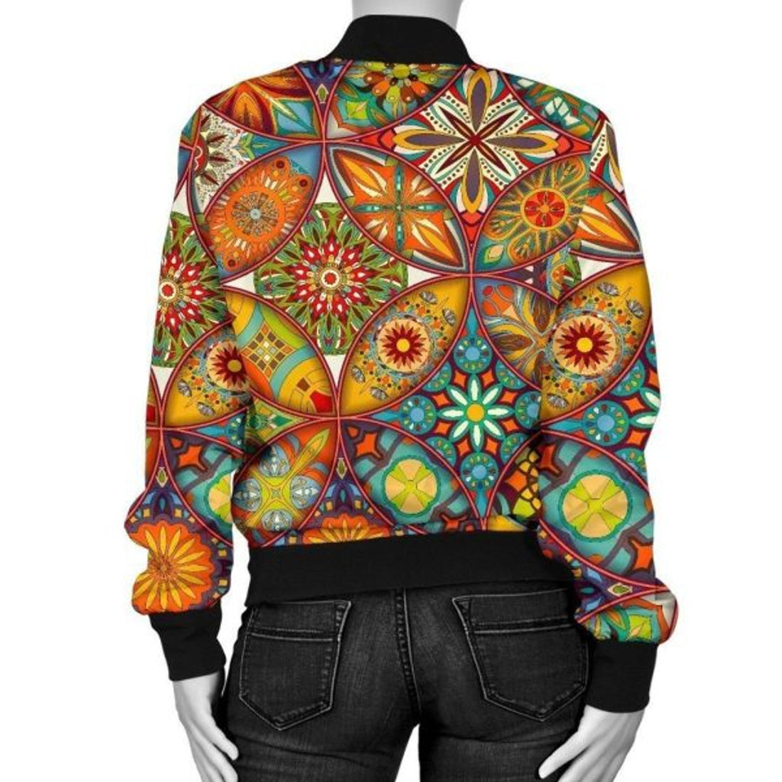 FUNSTUFFPRINT Bohemian Patchwork Print Pattern Women Casual 3D Bomber Jacket