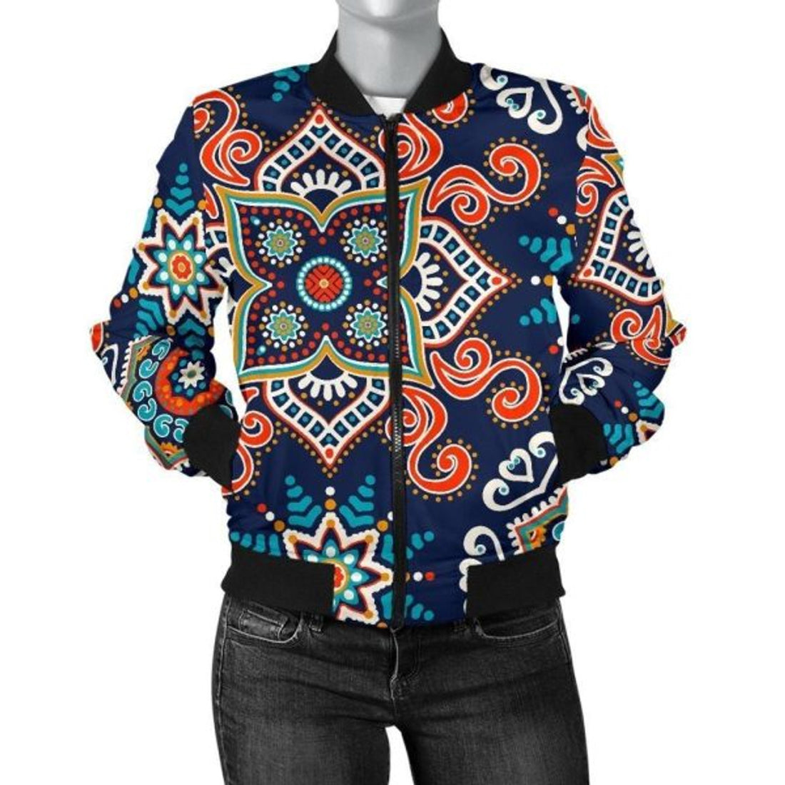 FUNSTUFFPRINT Bohemian Pattern Print Women Casual 3D Bomber Jacket
