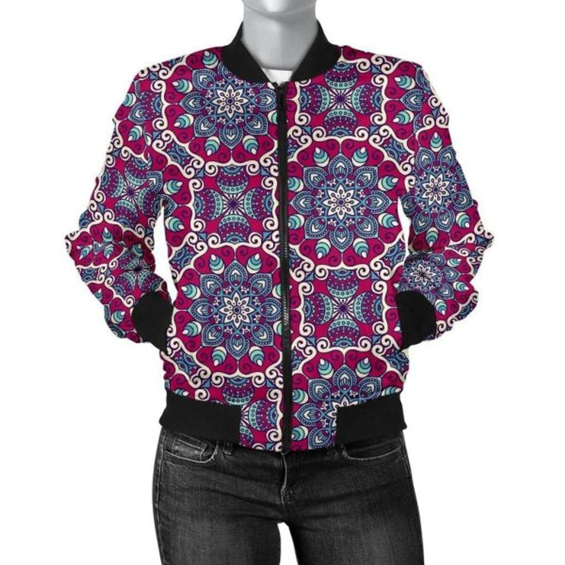 FUNSTUFFPRINT Bohemian Print Pattern Women Casual 3D Bomber Jacket