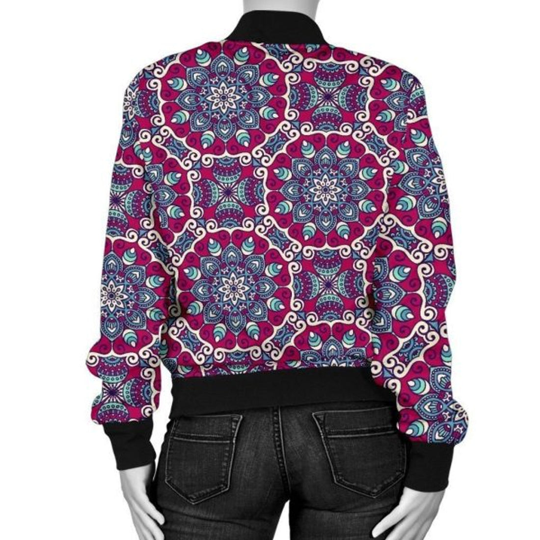 FUNSTUFFPRINT Bohemian Print Pattern Women Casual 3D Bomber Jacket