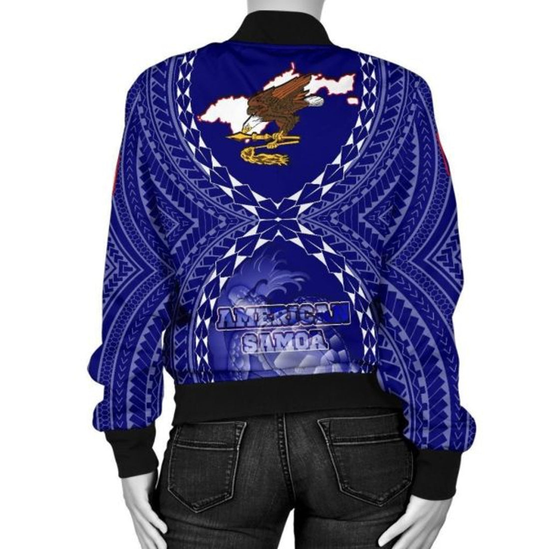 FUNSTUFFPRINT Bomber Jacket American Samoa Polynesian - American Samoa Flag with Polynesian Tattoo - 3D Bomber Jacket