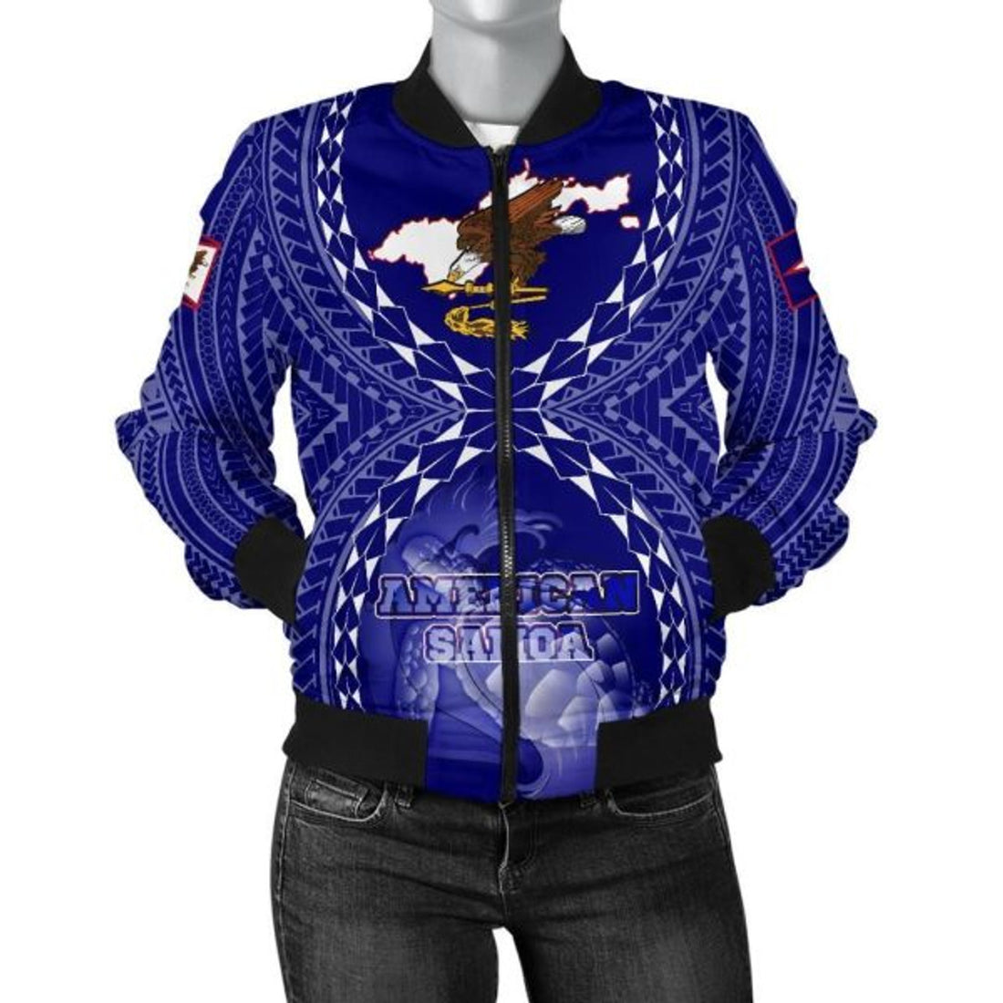 FUNSTUFFPRINT Bomber Jacket American Samoa Polynesian - American Samoa Flag with Polynesian Tattoo - 3D Bomber Jacket