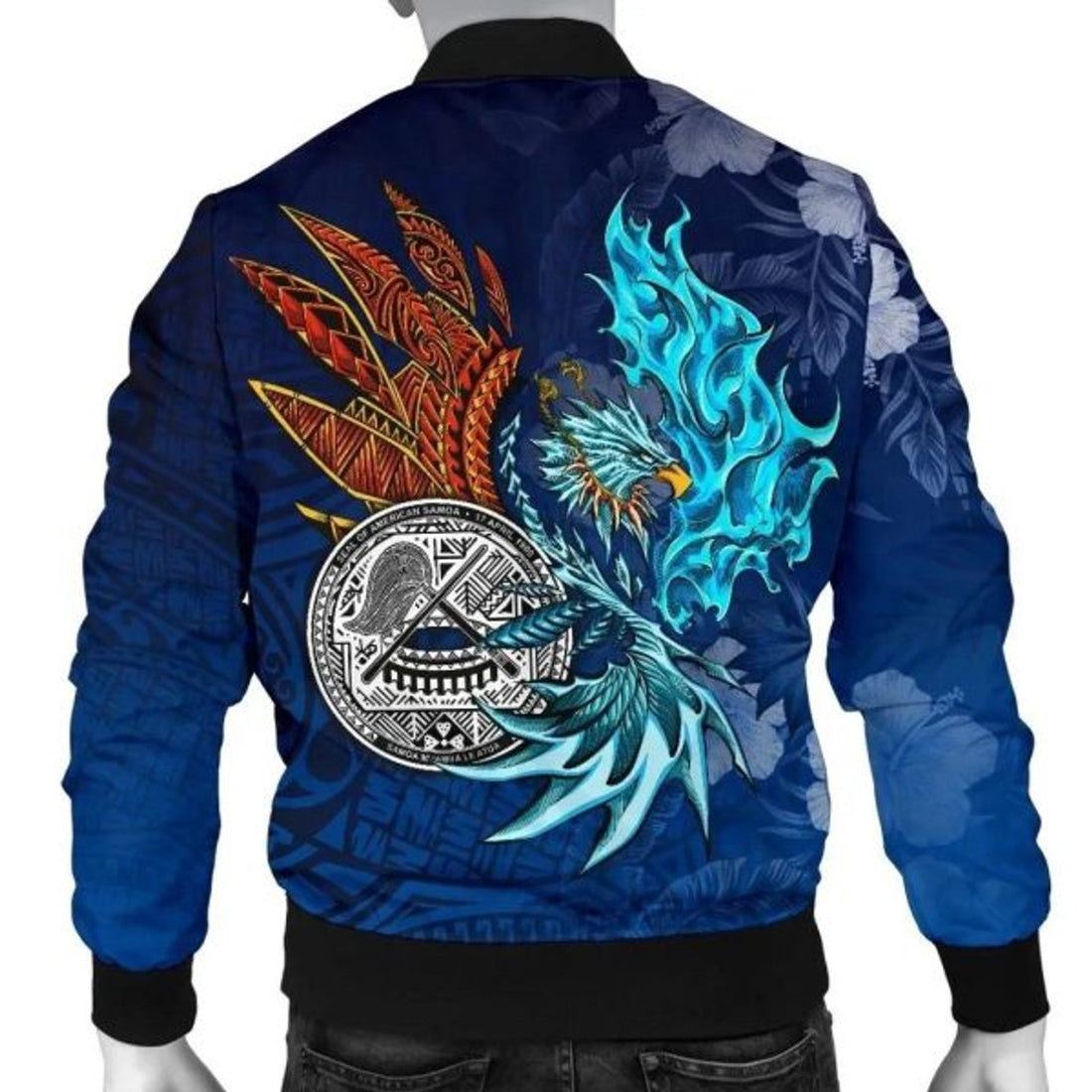 FUNSTUFFPRINT Bomber Jacket American Samoa Polynesian - Blue Polynesian Eagle - 3D Bomber Jacket