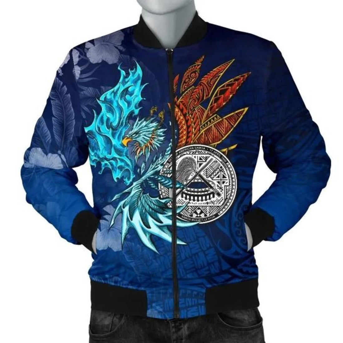 FUNSTUFFPRINT Bomber Jacket American Samoa Polynesian - Blue Polynesian Eagle - 3D Bomber Jacket