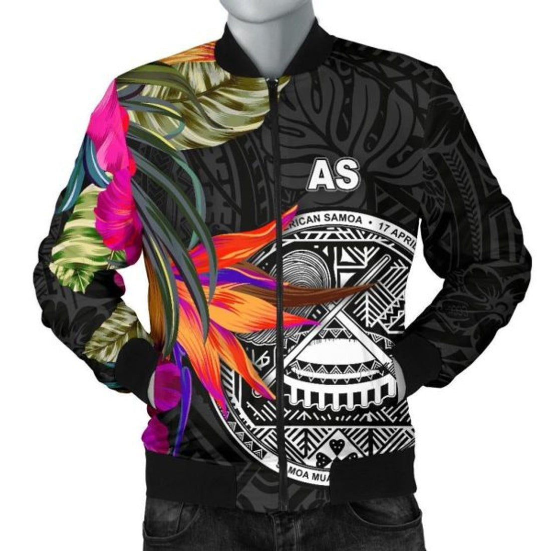 FUNSTUFFPRINT Bomber Jacket American Samoa - Polynesian Hibiscus Pattern - 3D Bomber Jacket
