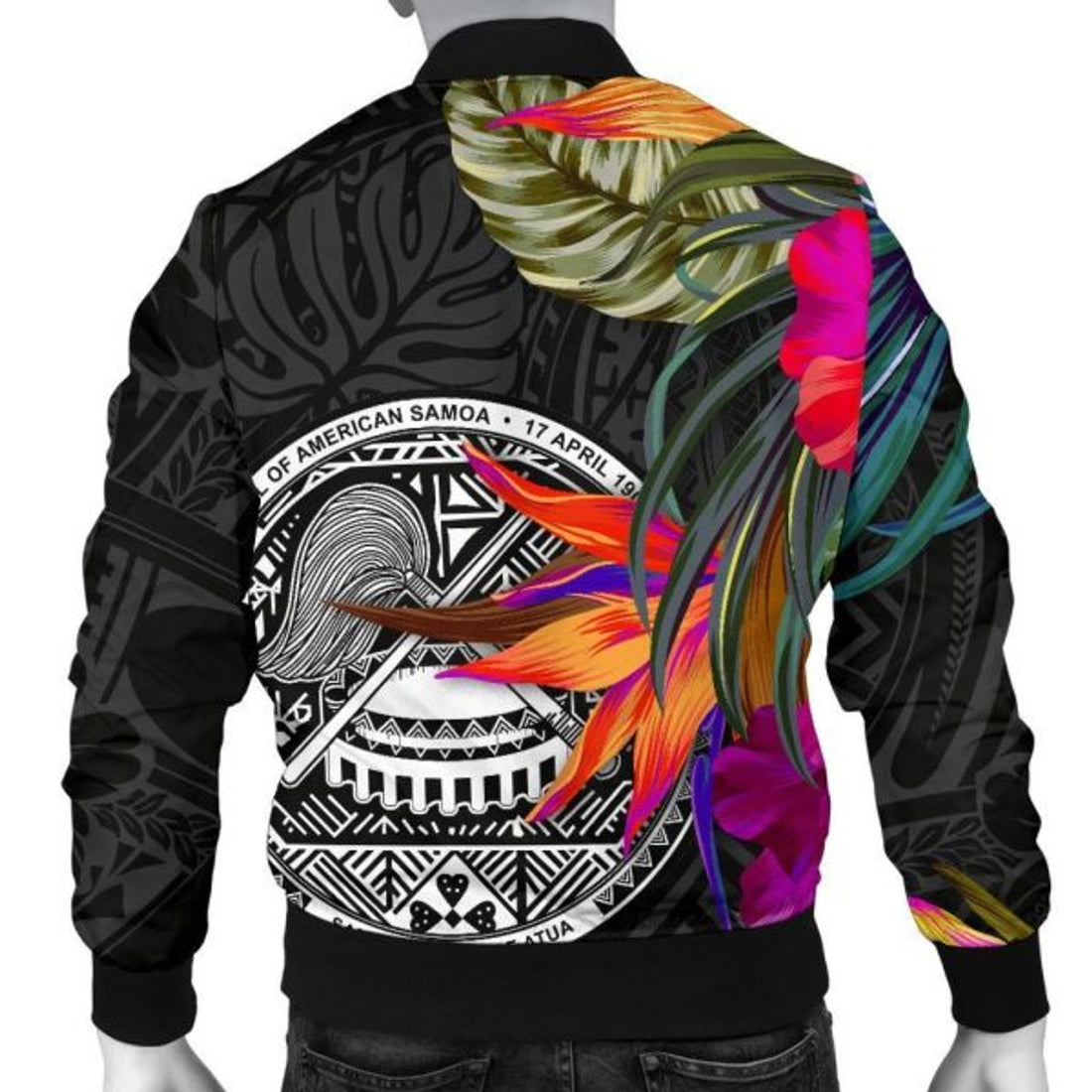 FUNSTUFFPRINT Bomber Jacket American Samoa - Polynesian Hibiscus Pattern - 3D Bomber Jacket