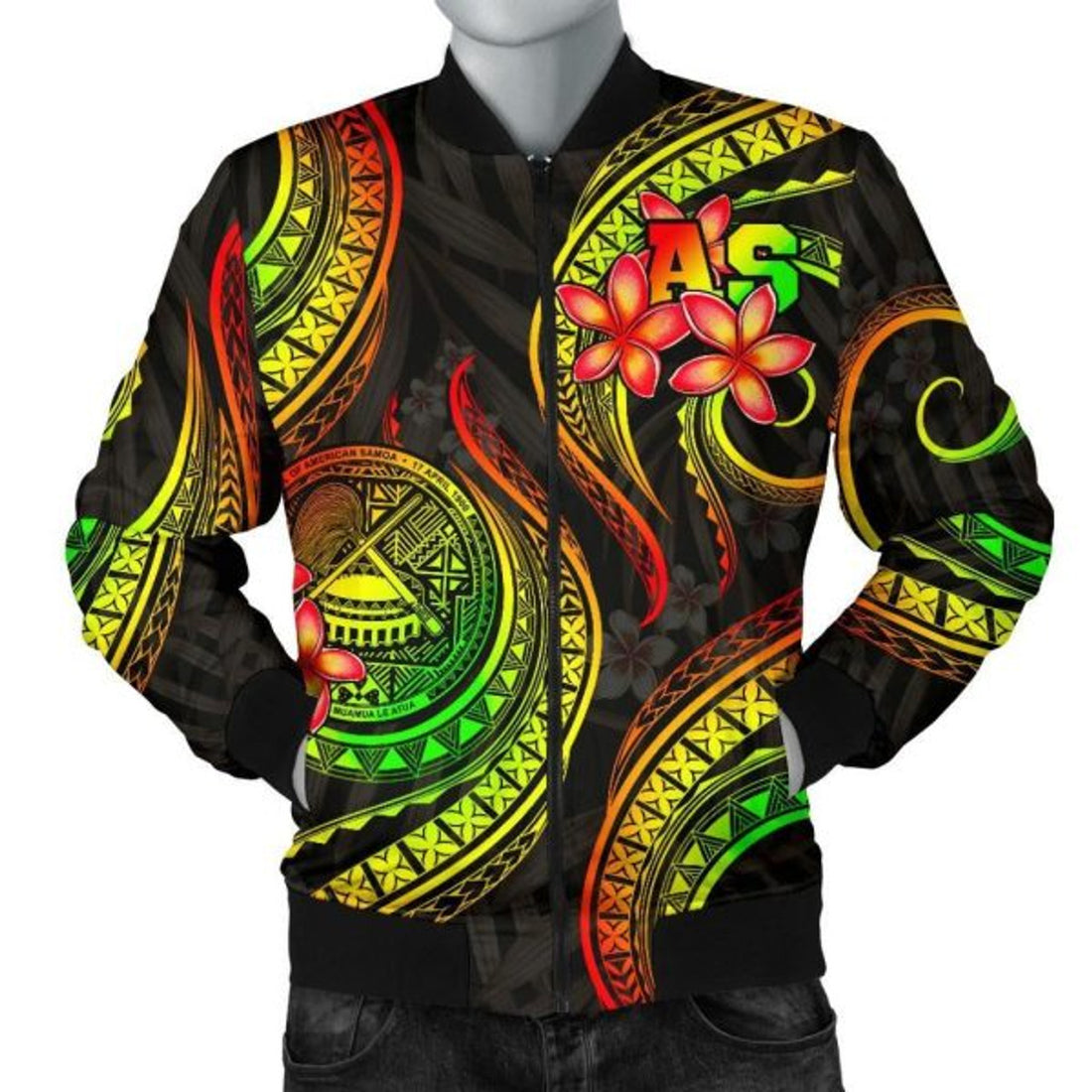 FUNSTUFFPRINT Bomber Jacket American Samoa Polynesian - Reggae Plumeria - 3D Bomber Jacket