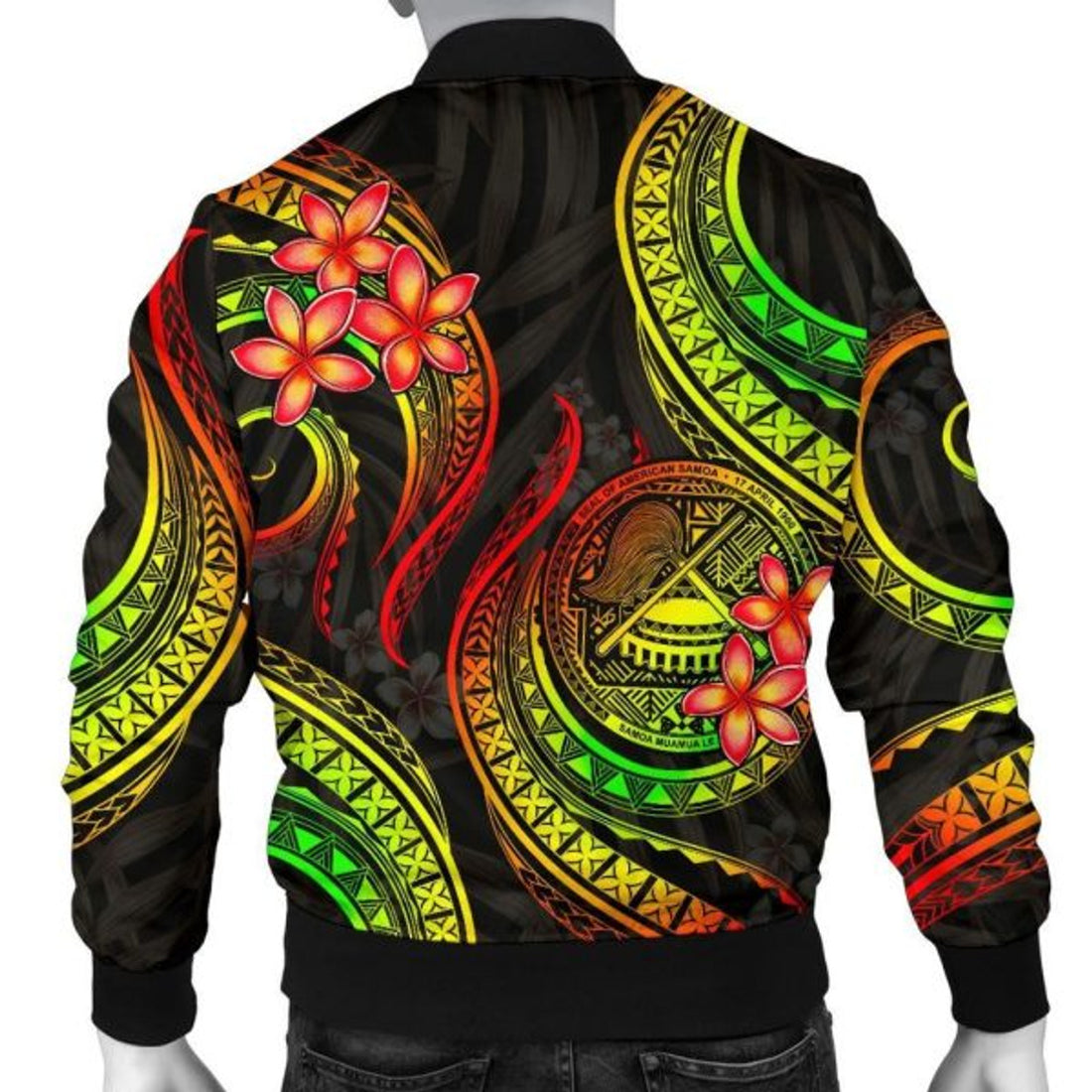 FUNSTUFFPRINT Bomber Jacket American Samoa Polynesian - Reggae Plumeria - 3D Bomber Jacket