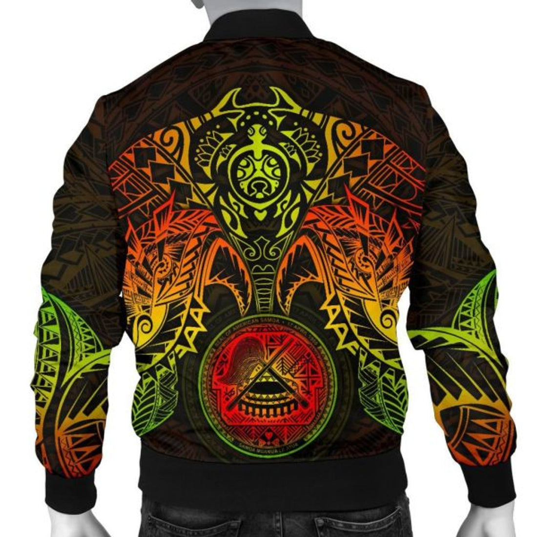 FUNSTUFFPRINT Bomber Jacket American Samoa Polynesian - Reggae Turtle Manta Ray - 3D Bomber Jacket