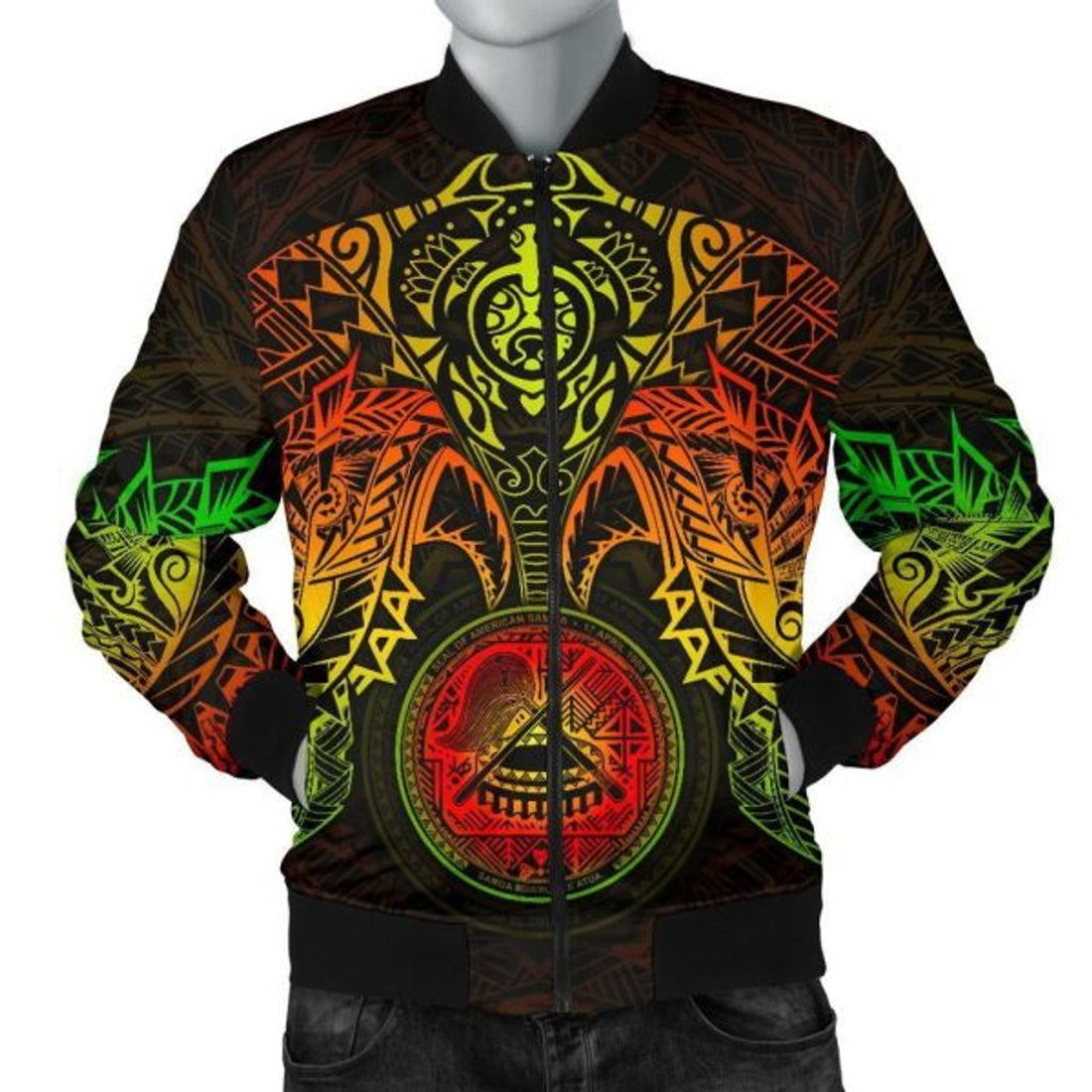 FUNSTUFFPRINT Bomber Jacket American Samoa Polynesian - Reggae Turtle Manta Ray - 3D Bomber Jacket
