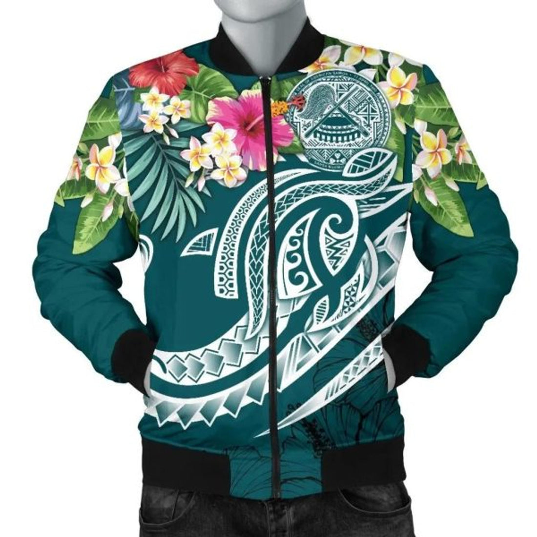 FUNSTUFFPRINT Bomber Jacket American Samoa Polynesian Summer Plumeria - 3D Bomber Jacket