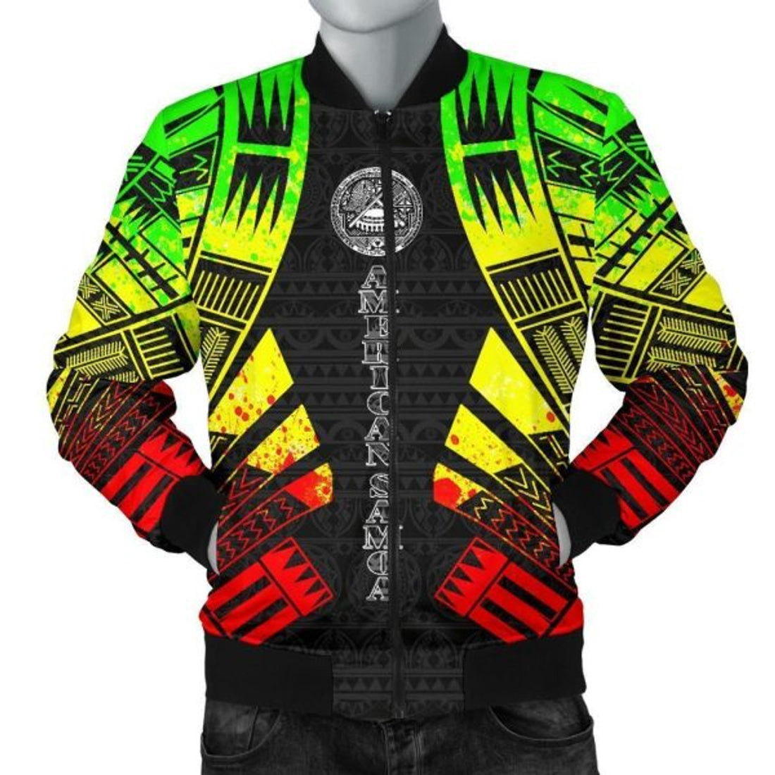 FUNSTUFFPRINT Bomber Jacket American Samoa - Polynesian Tattoo Reggae - 3D Bomber Jacket