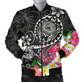 FUNSTUFFPRINT Bomber Jacket American Samoa Polynesian - Turtle Plumeria (Black) - 3D Bomber Jacket