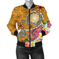 FUNSTUFFPRINT Bomber Jacket American Samoa Polynesian - Turtle Plumeria (Gold) - 3D Bomber Jacket