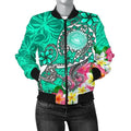 FUNSTUFFPRINT Bomber Jacket American Samoa Polynesian - Turtle Plumeria (Turquoise) - 3D Bomber Jacket