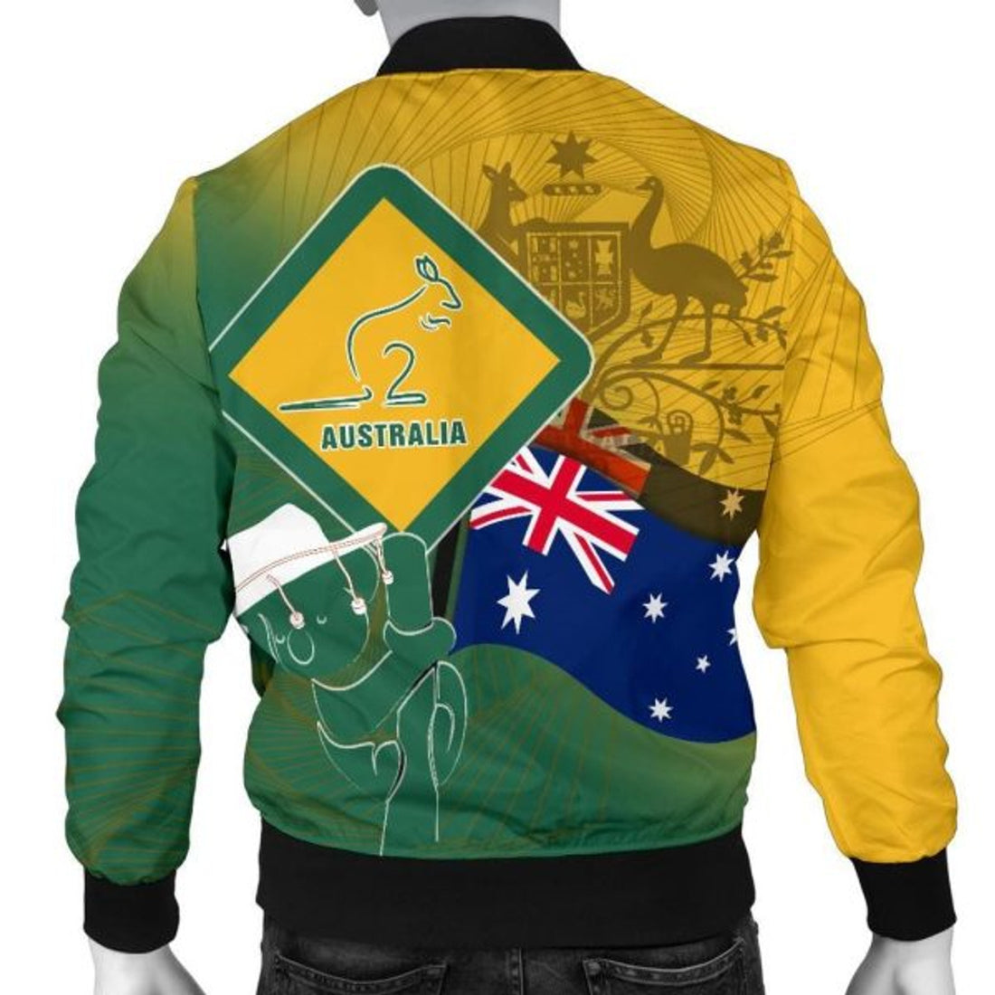 FUNSTUFFPRINT Bomber Jacket- Aus Flag and Coat Of Arms Jacket Kangaroo and Koala Sign - Men 3D Bomber Jacket