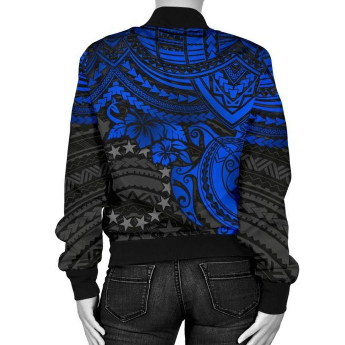 FUNSTUFFPRINT Bomber Jacket Cook Islands Polynesian - Blue Turtle - 3D Bomber Jacket