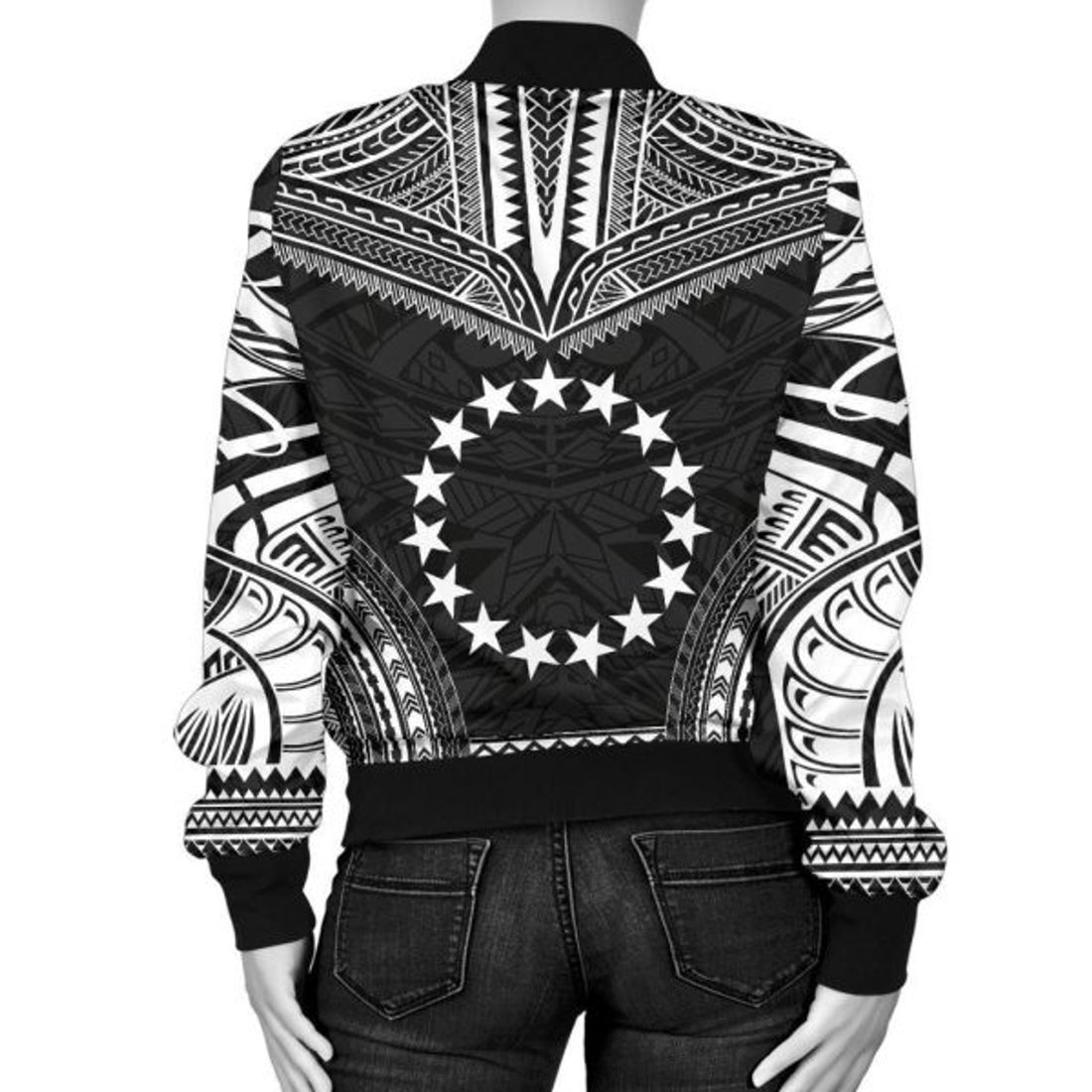 FUNSTUFFPRINT Bomber Jacket Cook Islands Polynesian Chief - Black Version - 3D Bomber Jacket