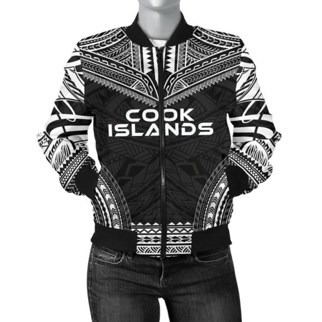 FUNSTUFFPRINT Bomber Jacket Cook Islands Polynesian Chief - Black Version - 3D Bomber Jacket