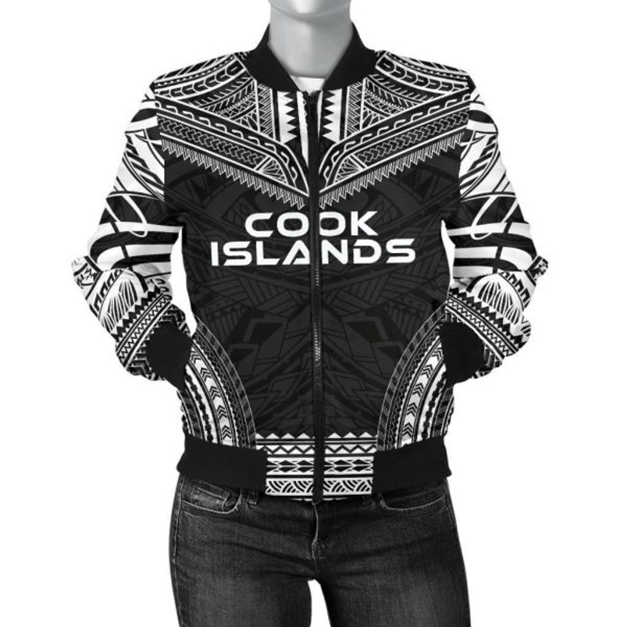 FUNSTUFFPRINT Bomber Jacket Cook Islands Polynesian Chief - Black Version - 3D Bomber Jacket
