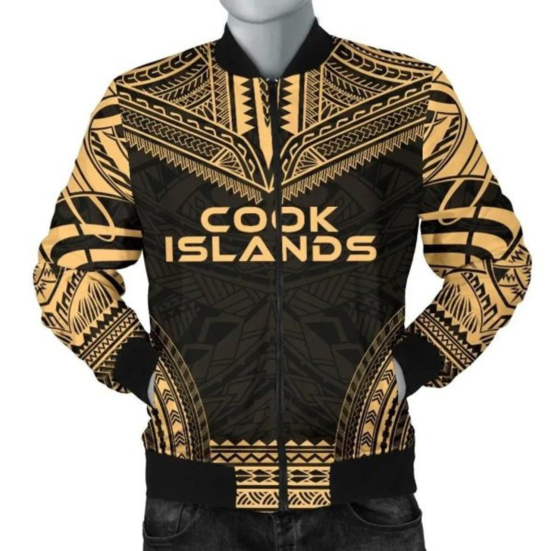 FUNSTUFFPRINT Bomber Jacket Cook Islands Polynesian Chief - Gold Version - 3D Bomber Jacket