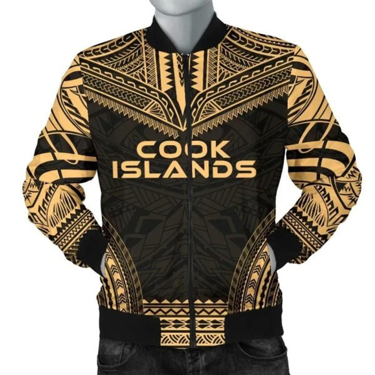 FUNSTUFFPRINT Bomber Jacket Cook Islands Polynesian Chief - Gold Version - 3D Bomber Jacket
