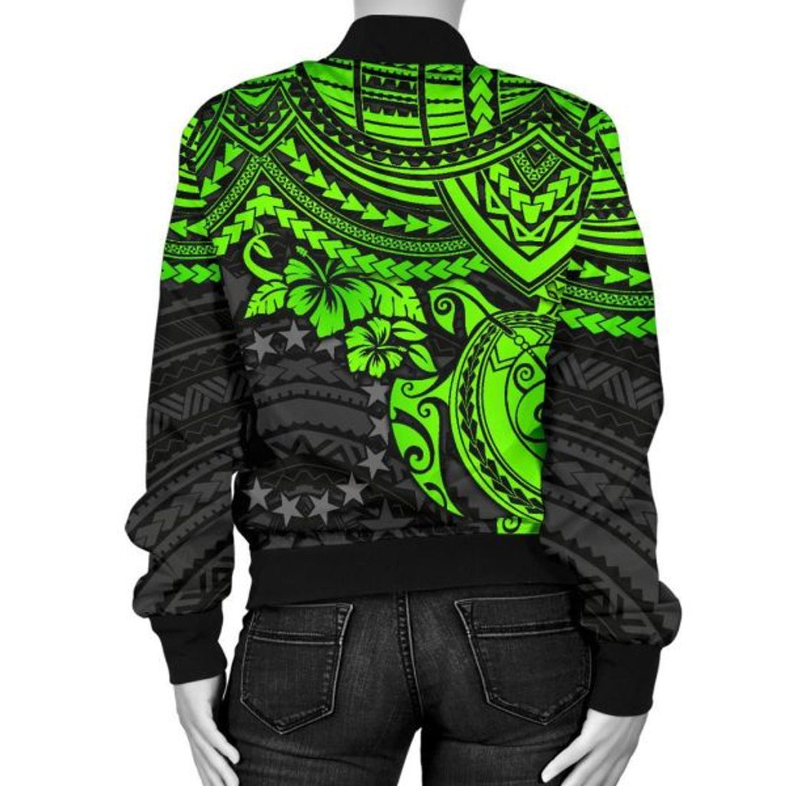 FUNSTUFFPRINT Bomber Jacket Cook Islands Polynesian - Green Turtle - 3D Bomber Jacket