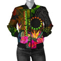 FUNSTUFFPRINT Bomber Jacket Cook Islands Polynesian - Hibiscus and Banana Leaves - 3D Bomber Jacket